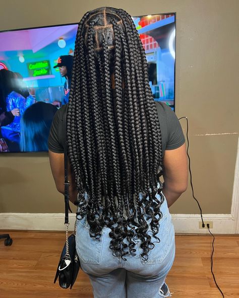 Large Knotless With Curls At The End, Knotless Box Braids Large With Curls, Large Knotless Braids Hairstyles With Color, Knotless Large Box Braids, Large Knotless Box Braids With Curls, Large Knotless Braids Hairstyles, Large Knotless Box Braids, Braids Women, Large Knotless