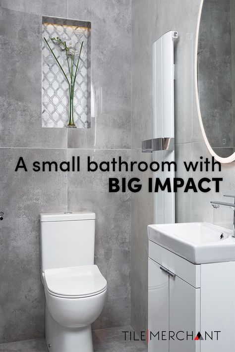 When it comes to homes in Ireland, it is often said bigger is better. However, big spaces aren't always available to everyone and they do come with their downsides. More cleaning anyone? You can still create an INCREDIBLE bathroom with Large-Format Tiles, even if your bathroom is compact. Just check out our gorgeous projects featuring our wall and floor large-format tiles. #largetiles #bathroom #bathroomideas Bathroom With Large Format Tiles, Small Bathroom With Big Tiles, Small Bathroom Large Tile Ideas, Bathroom Ideas Big Tiles, Bathroom Big Tiles, Bathroom Ideas Large, Big Tiles Bathroom, Tudor Bathroom, Small Ensuite Bathroom Ideas