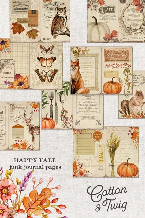 Fall Junk Journal Printable Vintage Pumpkins Autumn | Etsy Vintage Bujo, Vintage Pumpkins, Junque Journal, Fall Junk Journal, Digital Ephemera, Journal Printables Free, Journaling Vintage, Junk Journal Printables, Free Vintage Printables