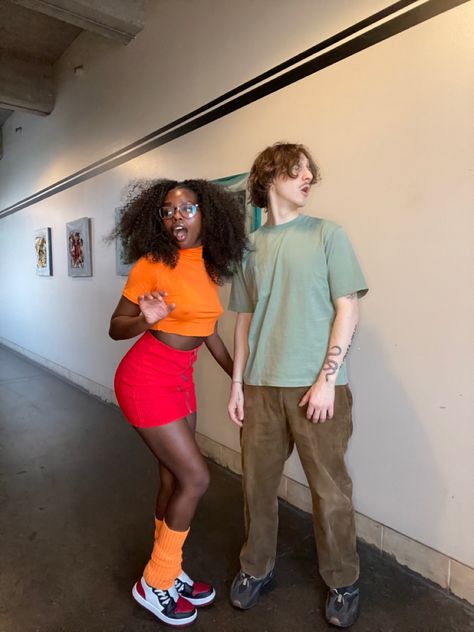 Velma And Shaggy Costume Black Couple, Black Couples Halloween Outfits, Y2k Halloween Costume Couple, Interacial Couple Halloween Costumes, Low Effort Halloween Costume Couple, Black And White Couple Costume, Cheap Duo Halloween Costumes, Cute Couple Customes Halloween Costumes, Bwwm Halloween Costumes