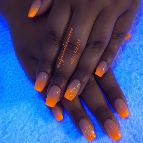 Neon Orange Ombre Acrylic Nails, Purple And Orange Nails Acrylic, Neon Orange Ombre Nails, Neon Orange Nail Ideas, Orange Prom Nails, Orange And Purple Nails, Purple And Orange Nails, Red Orange Nails, Orange Ombre Nails