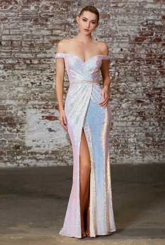 Sequin Ball Gown, Plus Size Sequin Dresses, Formal Wedding Guest Dress, Iridescent Sequin, Colorful Dresses Formal, Cinderella Divine, Homecoming Party, Embellished Belt, Off Shoulder Gown