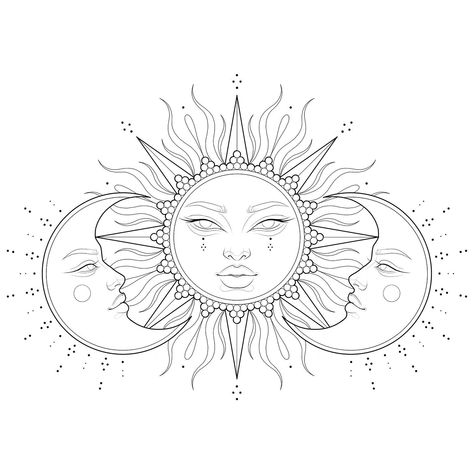 Full Moon And Sun Tattoo, Face In Moon Tattoo, Sun And Moon Tattoo Without Faces, Sun Tattoo Designs With Face, Sun And Moon Face Tattoo, Sun Tattoo With Face, Sun And Moon Tattoo Faces, Sun Face Tattoo, Sun Mandala Tattoo