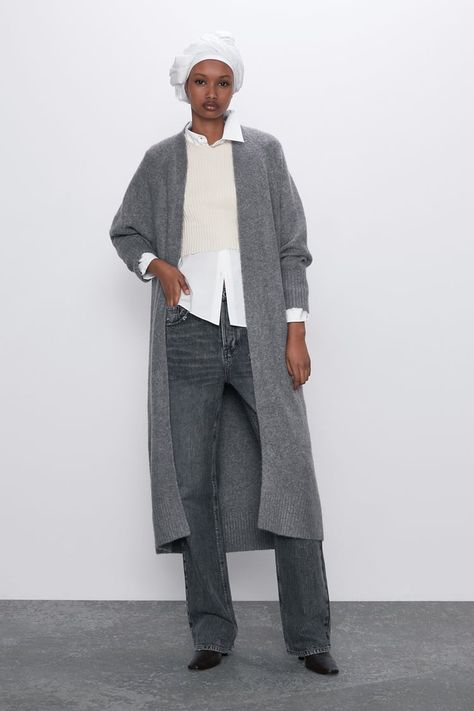 Women's Knitwear | ZARA United Kingdom Floor Length Cardigan, Belted Wrap Coat, Basic Essentials, Zara Cardigan, Knit Cardi, Oversized Knit Cardigan, Long Knit Cardigan, Gilet Long, Cropped Cardigan Sweater