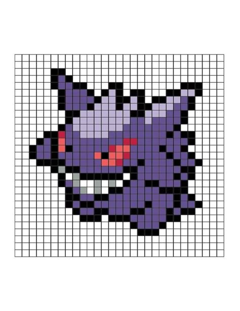 Pokemon Pixel Art, Pokemon Pixel, Gengar Pokemon, Perler Bead, Pixel Art, Pokemon, Purple, Red, Pattern