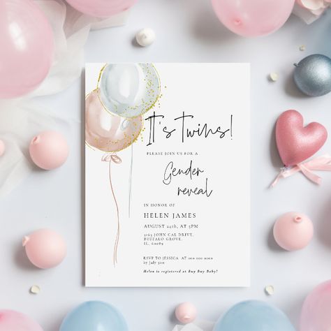 Twins Gender Reveal, Balloon Gender Reveal, Newborn Christmas Photos, Twin Gender Reveal, Flamingo Baby Shower, Gender Reveal Balloons, Invitation Mockup, Gender Party, Blue Balloon