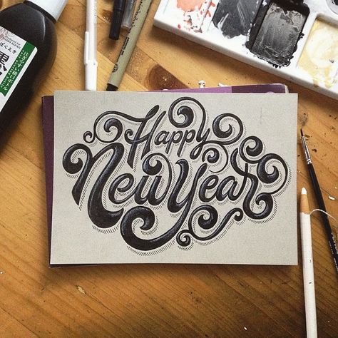 Sketch Happy New Year Calligraphy, Inspiring Typography, New Year Calligraphy, Design With Letters, Happy New Year 2015, Calligraphy Handwriting, Chalkboard Wall, Happy New Year Everyone, Chic Type