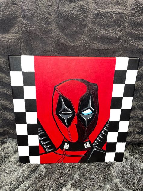 Deadpool Acrylic Painting, Deadpool Painting Easy, Deadpool Canvas Painting, Pop Art Simple, Deadpool Painting, Deadpool Theme, Marvel Paintings, Pool Paint, Acrylic Canvas Painting