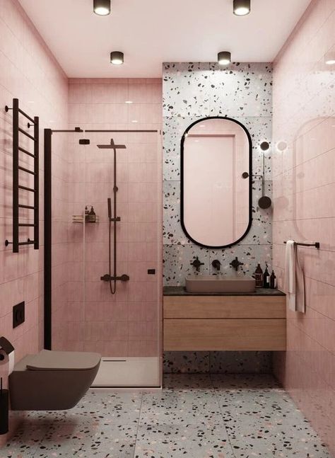 Popular Bathroom Designs, Toilet And Bathroom Design, Bathroom Decor Luxury, Washroom Design, Small Bathroom Makeover, Bathroom Design Decor, Bathroom Inspiration Decor, Bathroom Design Luxury, Pink Bathroom