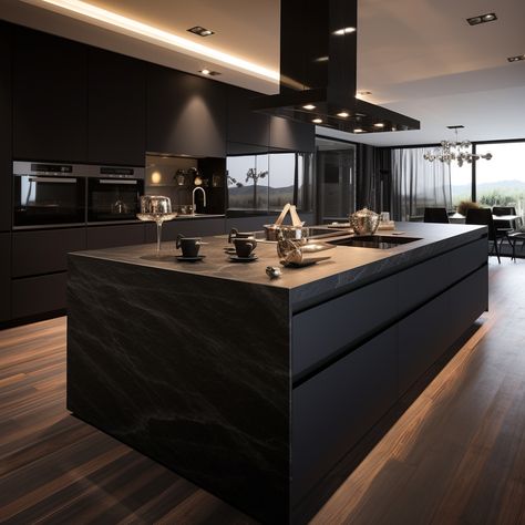 Black Kitchen Interior Design, Kitchen Neoclassic Interior Design, Black Kitchen Interior, Neoclassic Interior Design, Modern Dark Kitchen, Kitchen Wallpaper Ideas, Modern Black Kitchen, Dark Marble, Latest Kitchen Designs