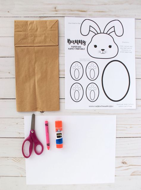 Click here to learn how to easily make your own Bunny Paper Bag Puppet! FREE Printable Template included for this kids craft. Easter Bunny Puppet Paper Bag, Bunny Puppet Paper Bag, Paperbag Bunny Crafts, Brown Paper Bag Bunny Craft, Brown Paper Bag Puppets, Paper Bag Easter Crafts, Paperbag Puppets Templates, Easter Paper Bag Ideas, Bunny Bags Paper