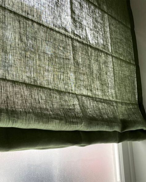 Beautiful light roman blinds. Made from 100% pure linen in Olive colour. Density: 155g Colourful Roman Blinds, Roman Blinds Green, Green Blinds, Linen Blinds, Roman Blinds Bedroom, Green Roman Blinds, Blinds For Large Windows, Natural Linen Curtains, Linen Blind