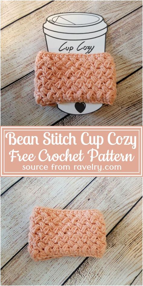 Free Crochet Bean Stitch Cup Cozy Pattern #freecrochetpattern #crochetcup #freecrochetcup #freecrochetcuppattern Coffee Coozie Crochet Pattern, Cup Cozy Crochet Pattern Free, Free Crochet Cup Cozy Pattern, Crochet Cup Cozy Free Pattern, Coffee Cozy Pattern, Cup Cozy Crochet Pattern, Cup Cozy Pattern, Crochet Mug Cozy, Crochet Coffee Cozy