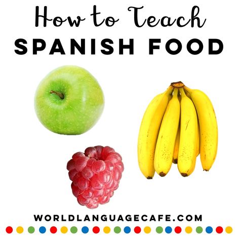 Foods in Spanish - World Language Cafe Spanish Food Unit, Mexico For Kids, Spanish Food Vocabulary, Spanish Teacher Classroom, Spanish Vegetables, Vocabulary Ideas, Vocab Activities, Spanish Foods, World Language Classroom