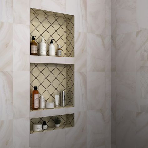 10 Shower Niche Ideas for Built-in Bathroom Storage - Bob Vila Built In Bathroom Storage, Wall Bathroom Cabinet, Recessed Shower Shelf, Niche Shelves, Tile Shower Niche, Bathroom Niche, Recessed Shelves, Shower Storage, Master Shower