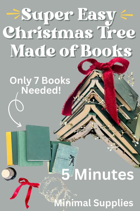 Super Easy! Takes 5 minutes and only 4 total supplies needed! Christmas Tree From Books, Book Trees Christmas, Christmas Tree Out Of Books, Christmas Tree Made Of Books, Book Trees, Bookish Christmas, Easy Christmas Tree, Book Christmas Tree, Christmas Tree Pictures