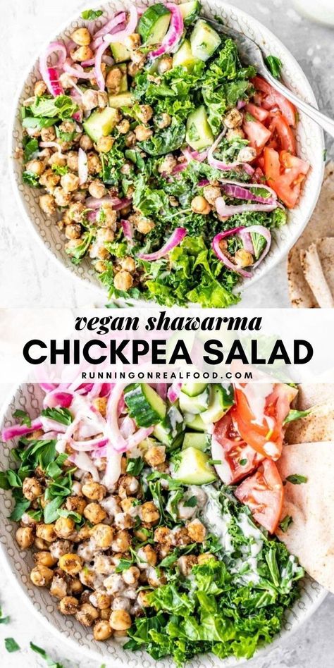 Chickpea Shawarma, Shawarma Salad, Healty Dinner, Vegan Chickpea, Vegan Salad Recipes, Chickpea Recipes, Tasty Vegetarian Recipes, Chickpea Salad, Vegan Salad