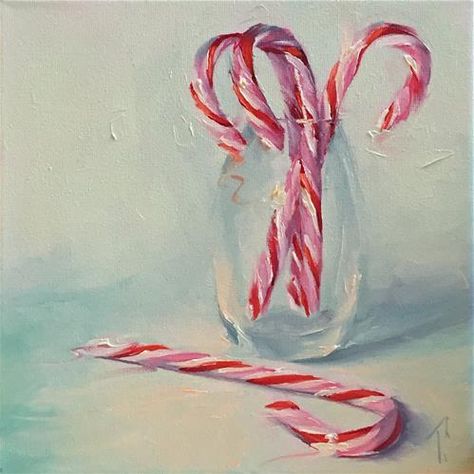 Candy Cane Painting, Candy Cane Art, Christmas Canvas Art, Paint Water, Fundraiser Ideas, House Md, Watercolor Projects, Oil Pastel Art, Ink Watercolor