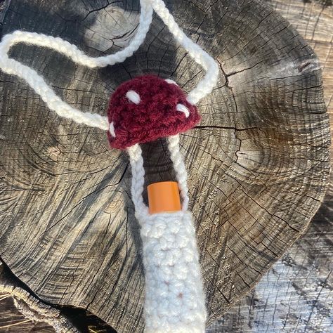 This crochet pattern is easy to follow and makes the cutest chapstick holder shaped like a mushroom Crochet Chapstick Holder Pattern Free, Crochet Mushroom Lip Balm Holder Free Pattern, Crochet Chapstick Holder Pattern Free Mushroom, Chapstick Holder Crochet, Chapstick Crochet Holder, Mushroom Chapstick Holder, Crochet Chapstick Holder, Crochet Vapeholder, Storage Crochet