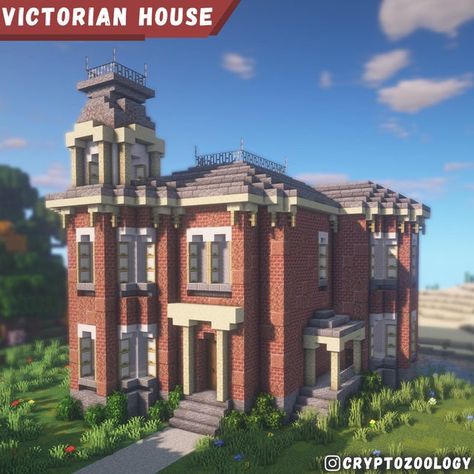 My First Attempt at a Victorian Style! : Minecraftbuilds Minecraft Colonial Mansion, Mayor House Minecraft, Victorian Style Minecraft House, Victorian Homes Minecraft, Minecraft Brick House Ideas, Victorian Minecraft Builds, Brick Minecraft Houses, Minecraft Victorian Mansion, Victorian Minecraft Houses