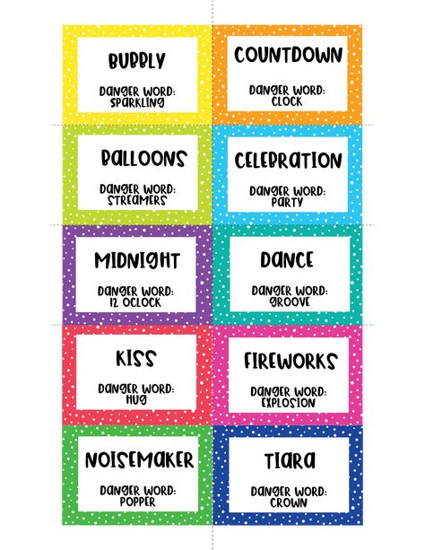 This fun New Year's Eve danger words game is perfect for the entire family! See who can get their partner to guess the word without accidentally guessing the danger word! It's hilarious, easy to play, and fun for all ages! Word Games For Kids, Kids New Years Eve, New Year's Eve Activities, New Years Eve Games, New Year's Games, Eve Game, Truth Or Dare Questions, Guess The Word, Party Plan