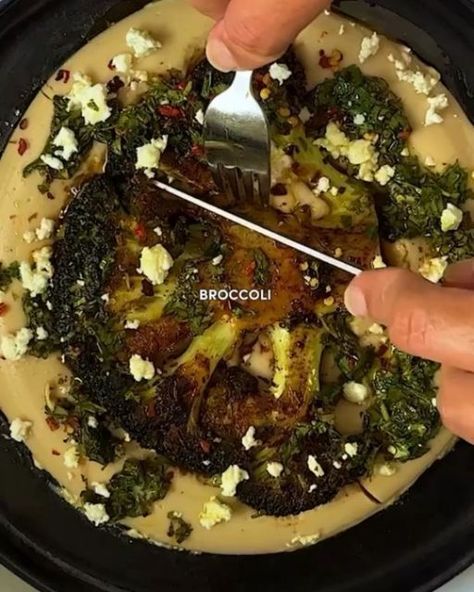 Plant Based | Recipes on Instagram: "BROCCOLI STEAK OR CAULIFLOWER STEAK?   By @alfiecooks_  1) BROCCOLI STEAK + CHIMICHURRI 🔥  INGREDIENTS (serves 2)  STEAK  1 large broccoli 2 tbsp smoked paprika  4 garlic cloves 2 tbsp butter  Salt Pepper Olive oil  SAUCE  Large bunch of parsley  1 garlic clove  1 red chilli 2 tbsp red wine vinegar 100ml extra virgin olive oil Salt Pepper  BASE  700g butter beans (jarred @boldbeanco best) 1 lemon 1 garlic clove  2 tbsp nutritional yeast Salt Pepper  METHOD  1. First, make the chimichurri. Finely chop the fresh herbs, then add to a mixing bowl. 2. Finely dice the chilli, mince the garlic + add to the herbs with the vinegar. 3. Season to taste, then stream in the olive oil whilst mixing until throughly combined. Set aside. 4. For the butter beans, separa Broccoli Steak, Lemon Garlic Butter Steak And Broccoli, Cauliflower Chimichurri, Garlic Butter Broccoli Sauteed, Chimichurri Cauliflower Steaks, Pasta Broccoli Garlic And Oil, Steak Butter, Cauliflower Steaks, Butter Beans