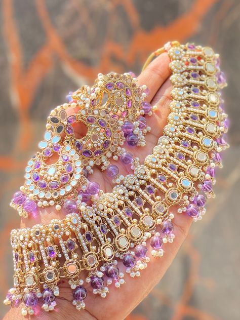 Lavender Jewelry Indian, Lavender Jewellery, Bridal Jewelry Sets Brides, Bridal Jewellery Inspiration, Wedding Jewelry Sets Bridal Jewellery, Indian Wedding Jewelry Sets, Fancy Jewelry Necklace, Pretty Jewelry Necklaces, Bridal Jewellery Design