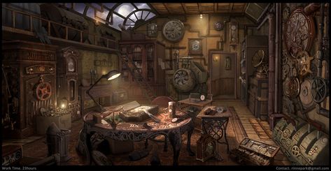 Steampunk House Interiors, Steam Punk Room, Room Concept Art, Steampunk Interior Design, Steampunk Workshop, Steampunk Room, Steampunk Rooms, Steampunk Bedroom, Steampunk Interior