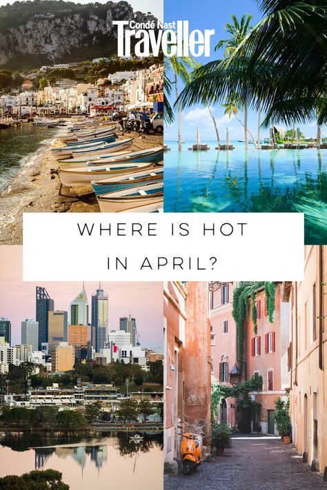 Spring is in full bloom, but so too are April showers, dampening Easter plans and keeping UK temperatures cool.   Why not head to one of these 10 hot and sunny destinations instead? With average temperatures of 19℃ they're perfect for soaking up the rays in spring. April Honeymoon Destinations, April Travel Destinations, Europe In April, Spain In April, Holiday Destinations Bucket Lists, Romantic Holiday Destinations, Uk Holiday Destinations, Cheap Holiday Destinations, April Travel