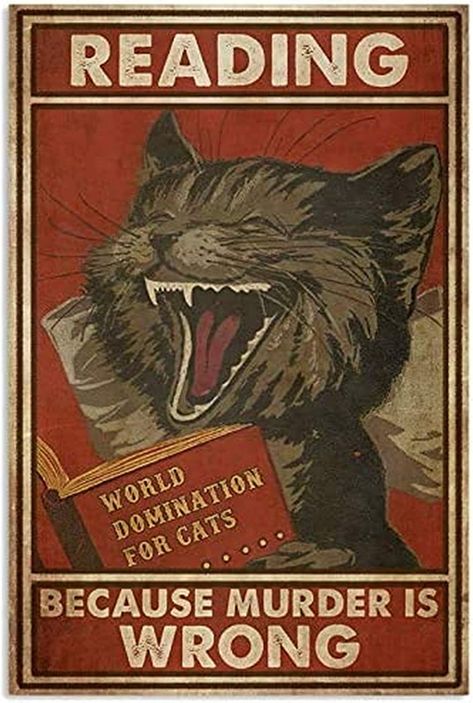 Cat Reading, Cat Signs, Vibrant Artwork, Cat Wall Art, Vintage Poster Art, Art Sign, Retro Wall Art, Cat Wall, Retro Wall