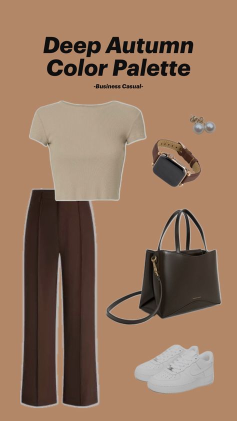 Business casual outfit Deep Autumn Palette, Autumn Color Palette Fashion, Fall Business Casual Outfits, Deep Autumn Color Palette, Business Casual Outfit, Deep Autumn, Earthy Outfits, Dark Autumn, Outfit Inspiration Fall