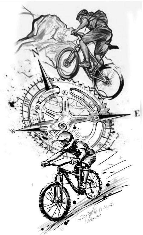 215+ Coolest Bike Tattoo Ideas and Designs (2023) - TattoosBoyGirl Mountain Biking Tattoo Ideas, Bmx Shirt Ideas, Mtb Tattoo Ideas, Bmx Tattoo Ideas, Mountain Bike Tattoo Ideas, Mtb Tattoo, Bike Tattoo Ideas, Cycle Tattoo, Dirt Bike Tattoo