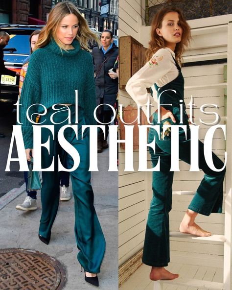 Teal Sandals Outfit, Teal Green Pants Outfit, How To Wear Teal Pants, Dark Teal Outfit Color Combos, Colours That Go With Teal Clothes, Navy And Turquoise Outfit, Teal Outfits For Women, Teal Pants Outfit Fall, Turquoise Pants Outfit Work