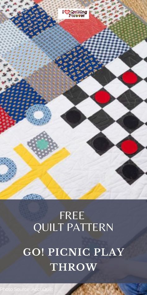 Get your GO! Picnic Play Throw Quilt Tutorial Here. A Free quilt pattern from AccuQuilt. 500+ Free Quilt Patterns for Beginner & Expert. All Quilters can get inspired! Picnic Quilt, Cube Pattern, Quilt Tutorial, Beginner Quilt Patterns, Free Quilt Patterns, Quilting For Beginners, Patchwork Patterns, Quilting Patterns, Free Quilting