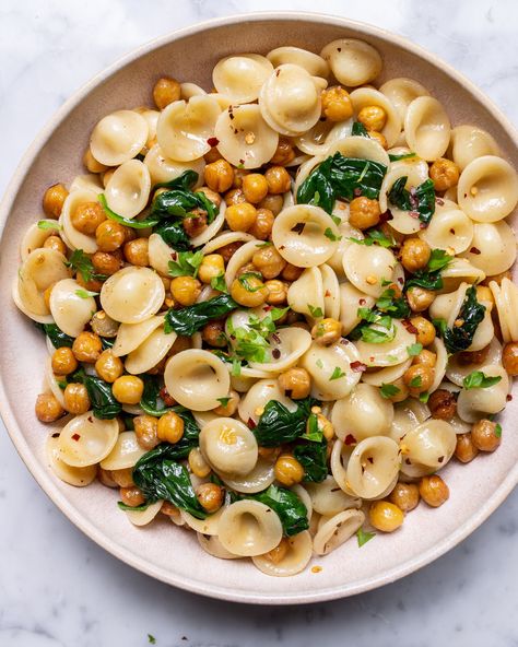 Orecchiette with Crispy Chickpeas and Spinach  — Local Haven Chickpeas And Spinach, Tarts Crust, Crispy Chickpeas, Lemon Tart, Egg Yolks, Meyer Lemon, Crushed Red Pepper Flakes, Crushed Red Pepper, Pasta Dish