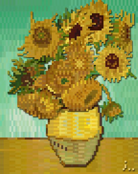 Sunflowers(Vincent Willem van Gogh) (a pop-up) Hama Art, Art Cross Stitch, Stitch Diy, Perler Creations, Guided Art, Van Gogh Sunflowers, 8bit Art, Pix Art, Art Van