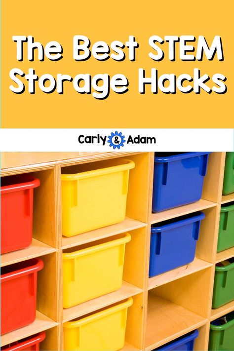 STEM teachers know that one of the most important tools in the STEM/Maker space isn’t a tool at all—it’s having solutions for storage. Check out this post on the Carly and Adam blog to find out the best STEM storage hacks for your classroom. Click to read more. Stem Bin Storage Ideas, Stem Classroom Organization, Maker Space Ideas Elementary, Duplo Storage, Stem Station, Library Centers, Steam Classroom, Teaching Stem, Stem Programs