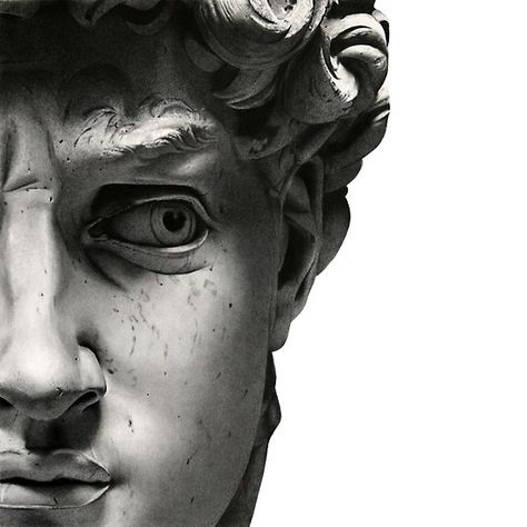 David Head Sculpture, Photorealistic Drawings, Realistic Eye Drawing, Classic Sculpture, Head Sculpture, Greek Sculpture, Greek Art, Modern Poster, Caravaggio