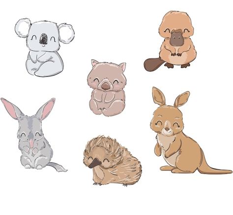 Wombat Drawing, Cute Australian Animals, Australian Animal Nursery, Koala Illustration, Koala Drawing, Animals Australia, Australia Crafts, Easy Animal Drawings, Deer Illustration