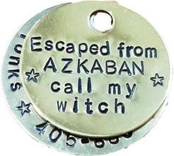 Escaped from Azkaban - Harry Potter Dog Tag    #harrypotter #dogtag #harrypotteraccessories Funny Dog Collar Tags, Dog Tag Ideas, Dog Accessories Diy, Diy Dog Accessories, Cute Dog Accessories, Harry Potter Dog, Luxury Dog Accessories, Harry Potter Pets, Funny Dog Tags