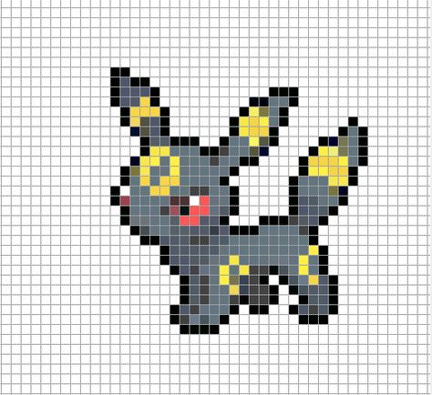 Umbreon Pixel Art, Umbreon Perler, Pokemon Sprites Pixel Art, Pokémon Perler, Pokemon Cross Stitch, Pixel Grid, Pokemon Perler, Grid Art, Pokemon Sprites