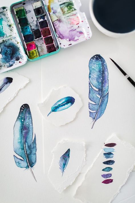 Watercolor Feather, Watercolour Inspiration, Feather Painting, Feather Art, 수채화 그림, Watercolor Paintings Tutorials, Friends Happy, Pen And Watercolor, Watercolor Inspiration