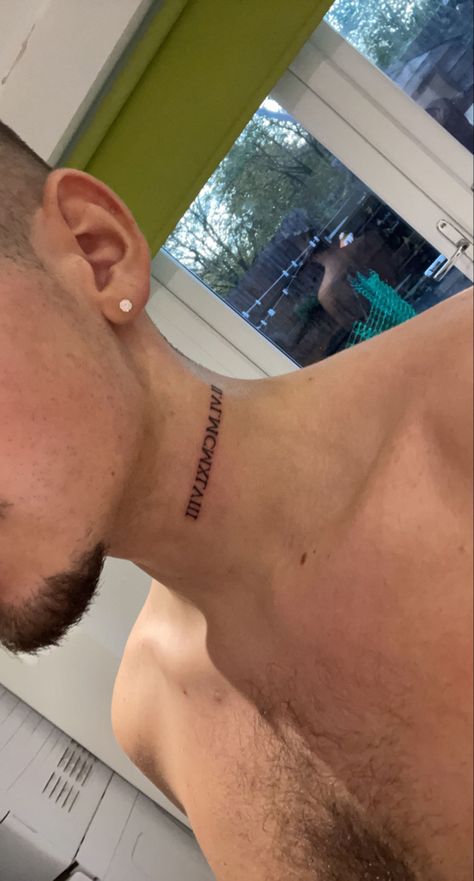 Roman Numeral Tattoo On Neck, Roman Numeral Neck Tattoo, Roman Numerals Tattoo, Numerals Tattoo, Birthdate Tattoo, Roman Numeral Tattoo, Numeral Tattoo, Tattoo Neck, Roman Numeral Tattoos