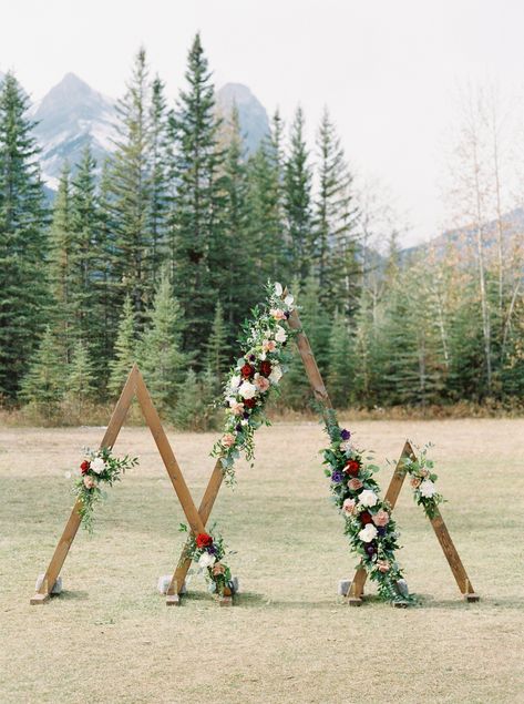 Wedding Alters, Banff Wedding, Wedding Arch Rustic, Calgary Wedding, Wedding Arch Flowers, Arch Flowers, Rocky Mountain Wedding, Wedding Aisle Decorations, Hee Hee