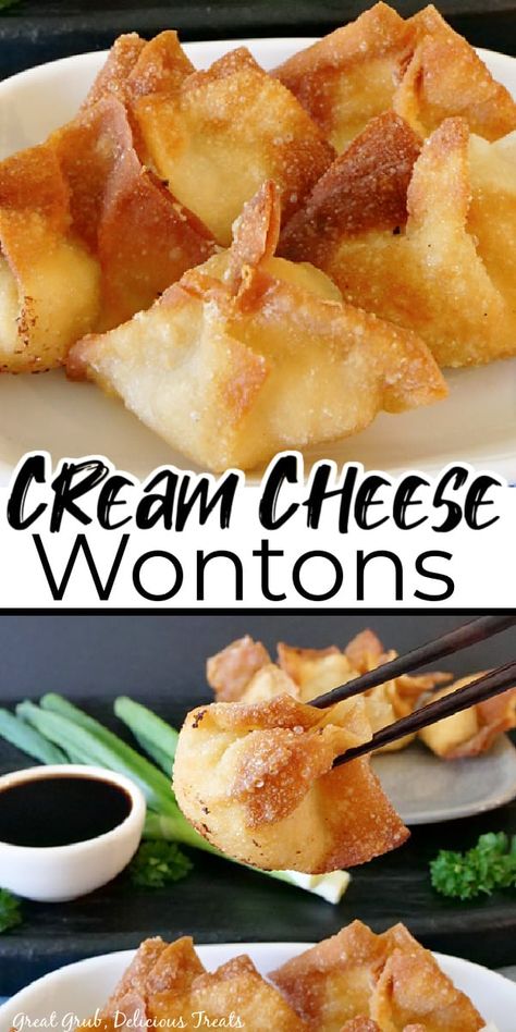 Cream Cheese Wontons are a classic Chinese recipe filled with cream cheese, green onions, and more, then fried and is a delicious appetizer recipe. Cream Cheese Pickle Wontons, Cream Cheese Wonton Recipes, Cheese Rangoon Recipe, Wonton Filling Recipes, Wonton Bites, Rv Snacks, Wonton Wrapper Recipes, Rangoon Recipe, Cannibis Recipes