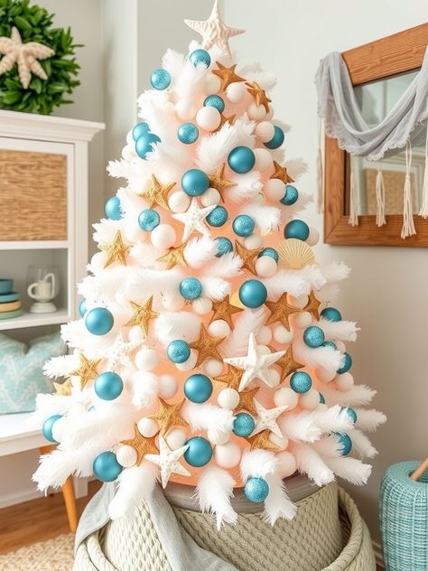 12 White Christmas Tree Ideas for Festive Elegance Small White Christmas Tree, Unique Tree Toppers, Vintage White Christmas, White Christmas Tree Ideas, Seashell Ornaments, Retro Ornaments, Rustic Ornaments, Candy Land Theme, Black And White Theme