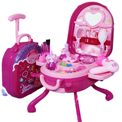 Delight your child with our Play House Set - a kids' table toy perfect for imaginative play. Ideal for kindergarten or as a standout birthday gift. Comes in a convenient carry-on luggage style! Kids Vanity Set, Kids Role Play, Makeup Toys, Makeup Kit For Kids, Play Makeup, Princess Toys, Kids Vanity, Kids Makeup, Kids Playhouse