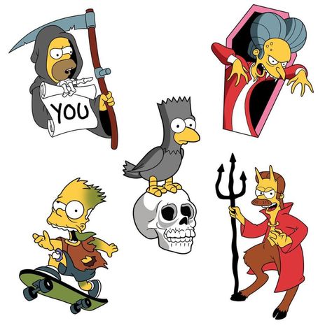 The Simpsons: Treehouse of Horrors Tree House Of Horror The Simpsons Tattoo, The Simpson Halloween, Treehouse Of Horror Tattoo, Simpsons Halloween Art, Simpsons Themed Party, Simpson Tattoo Design, Simpsons Halloween Tattoo, Bart Simpson Tattoo, Simpsons Treehouse Of Horror Tattoo