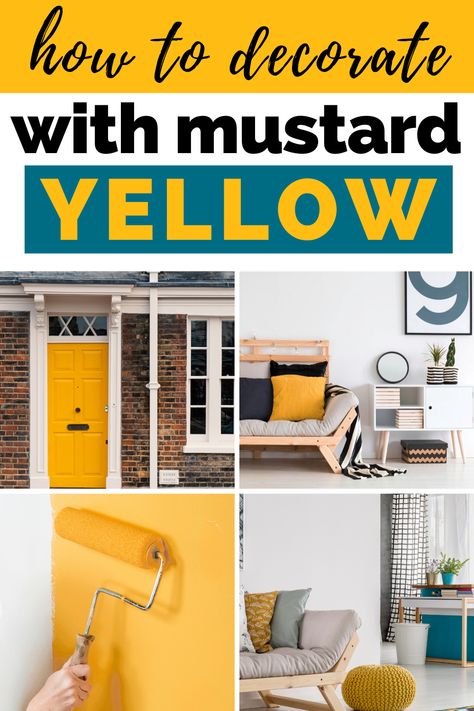 Give a makeover to furniture accent walls with warm mustard yellow or calming light neutral yellow paint. How to pair mustrad yellow with colors to create  harmony in your home. How To Decorate Yellow Walls, Mustard Accent Wall, Mustard Yellow Accent Wall, Yellow Accent Wall, Make Mustard, Faux Brick Accent Wall, Light Yellow Walls, Gold Painted Walls, Yellow Accent Walls