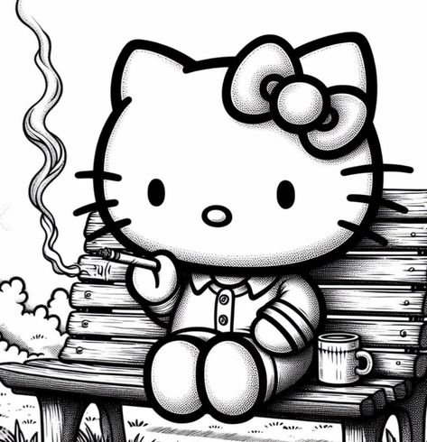 𝐒𝐦𝐨𝐤𝐞𝐜𝐨𝐫𝐞 Hello Kitty Black And White, Chicano Drawings, Kitty Art, Kitty Drawing, Hello Kitty Drawing, Hello Kitty Art, Hygiene Products, Chicano Art, Dog Sweaters